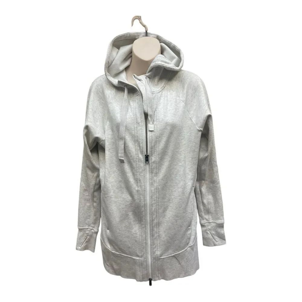 Athleta Triumph Long Hoodie Jacket, Fog Grey Heather SIZE XS #486249 Workout